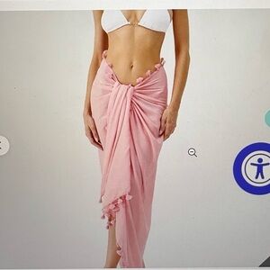 Melissa Odabash Light Pink Pom Pom Pareo Feminine Lightweight Wrap Scarf Sarong